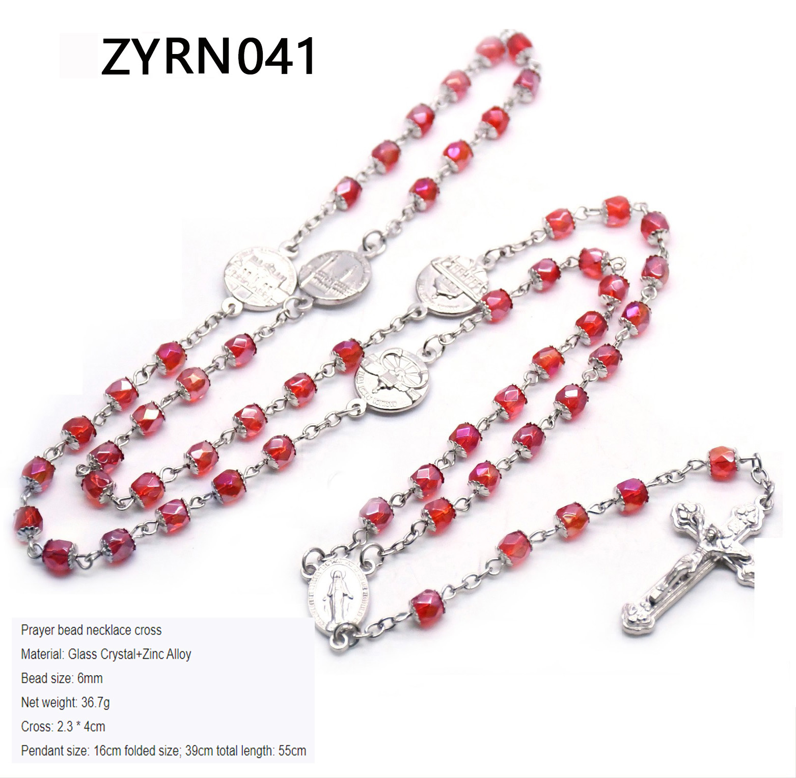 55cm Glass crystal cross necklace
