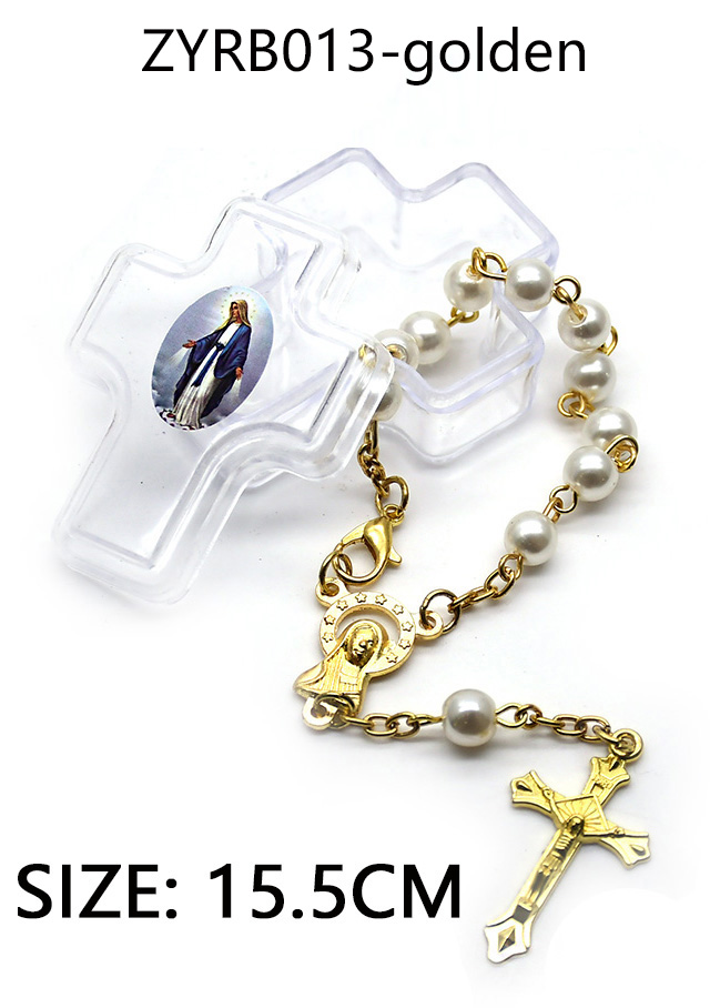 6mm pearl cross box-shaped rosary bracelet gold and silver bracelet (with random pattern)