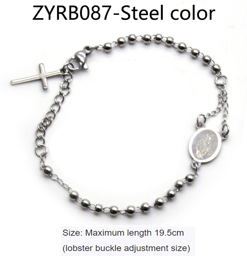 3mm Mini Stainless Steel Mary Cross Prayer Beaded Bracelet