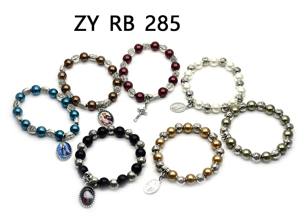 Jesus and Mary Pendant Pearl Elastic Rope Bracelet