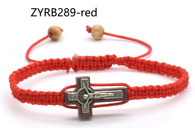 Alloy rope-woven Chinese knot prayer beads bracelet with adjustable cross-shaped pendant cord.