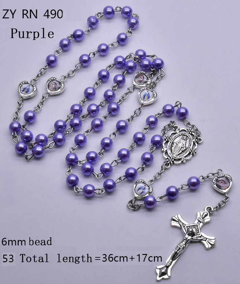 6mm Virgin Mary Heart Pearl Beaded Necklace Prayer Bead