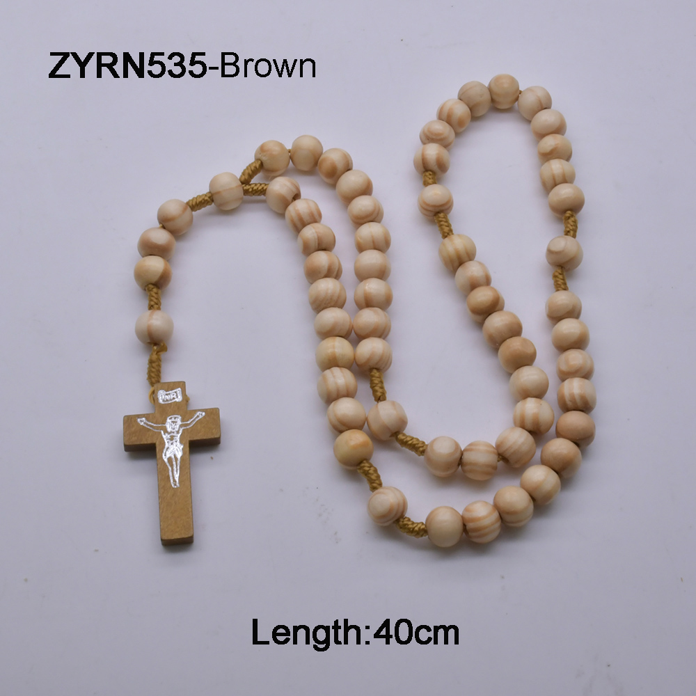 Pine wood beads cross necklace
