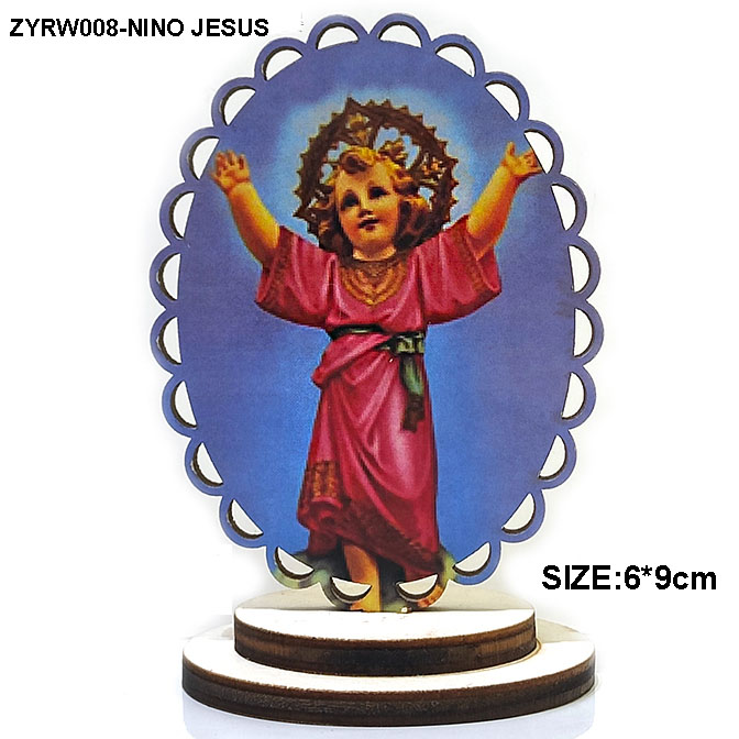 hollow-colored wooden oval lace standing saint icon travel car home decoration pendant