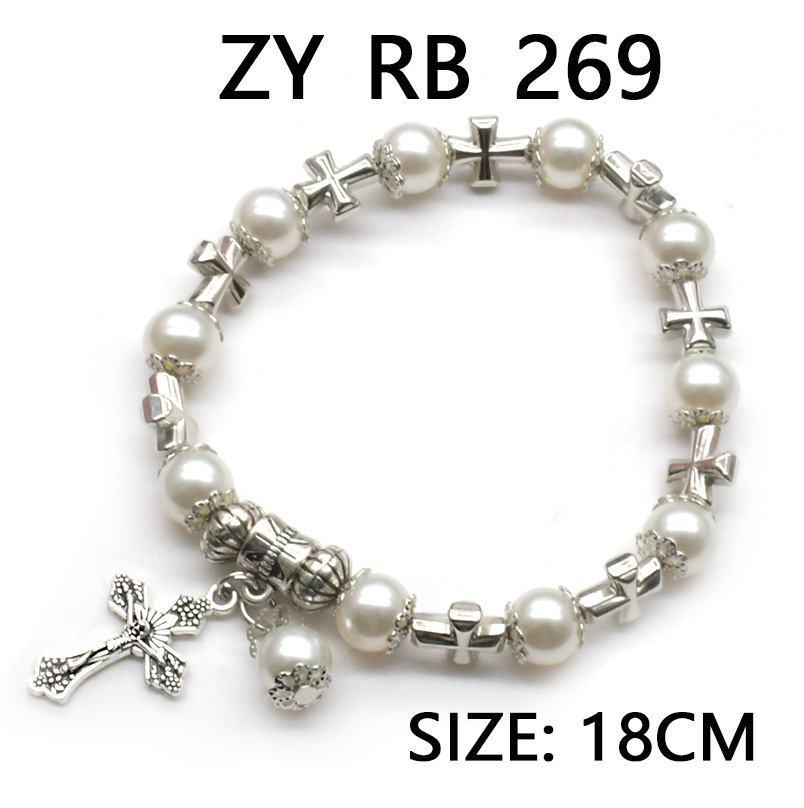 Elastic rope 8MM pearl cross-shaped bracelet