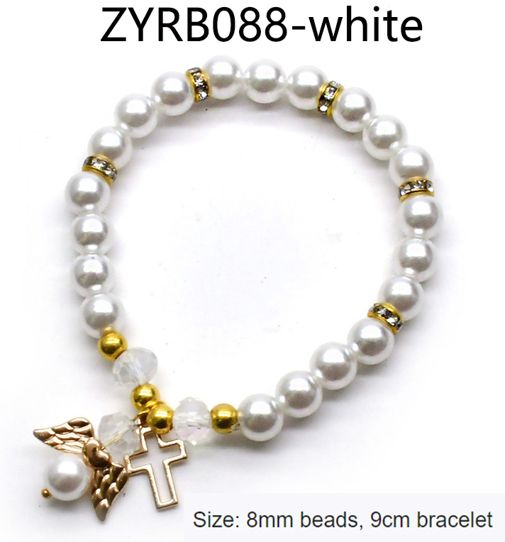 Cross Angel Baptismal Handpiece Gift White Powder Pearl Bracelet Beaded Bracelet Bead String Bracelet