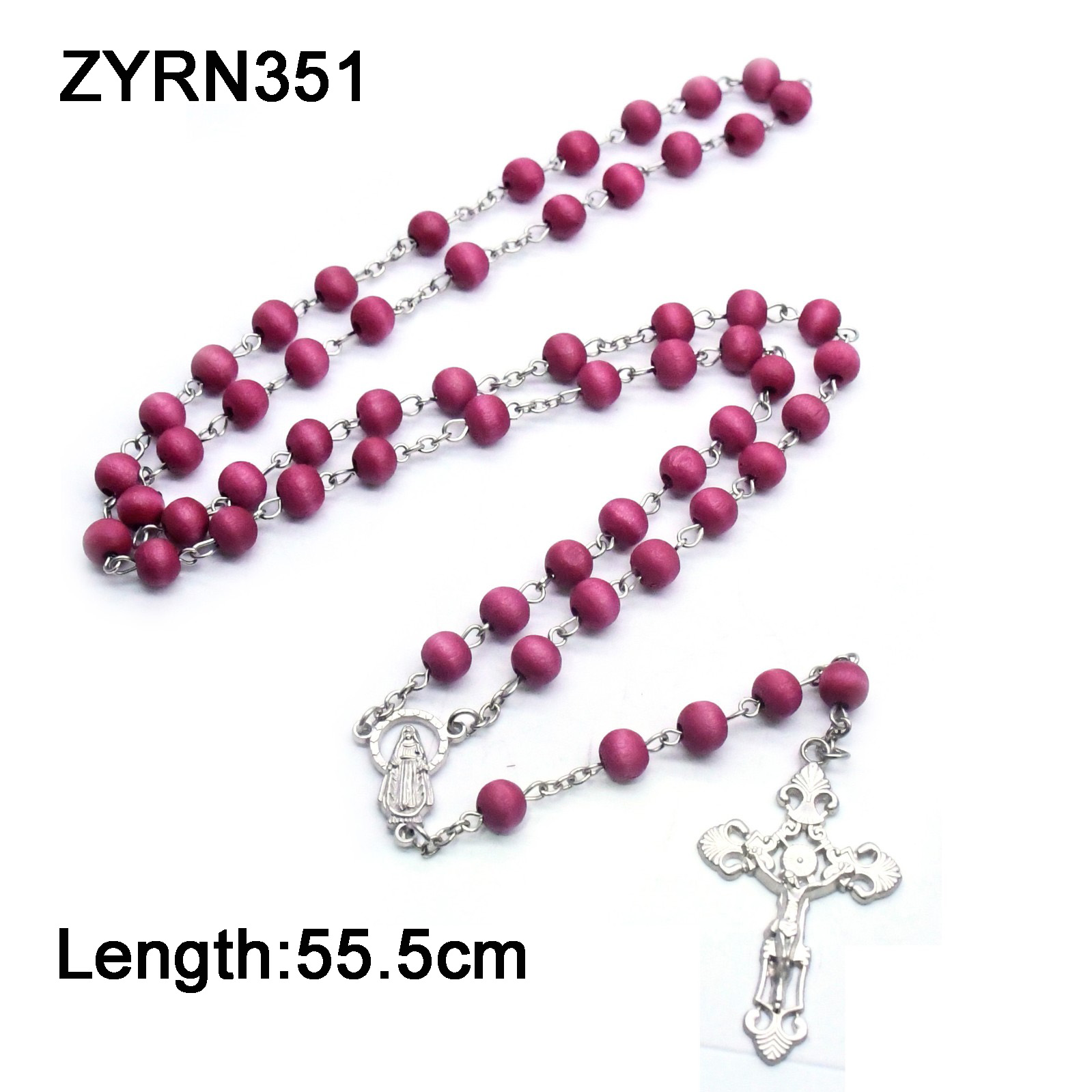 Wooden crucifix prayer beads necklace