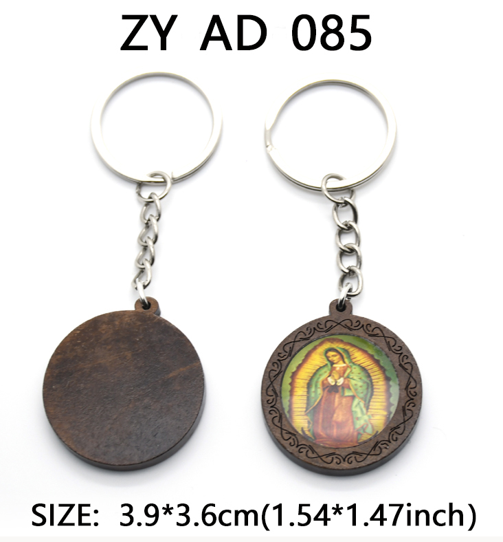 Wooden figurine of saint, sticker keychain