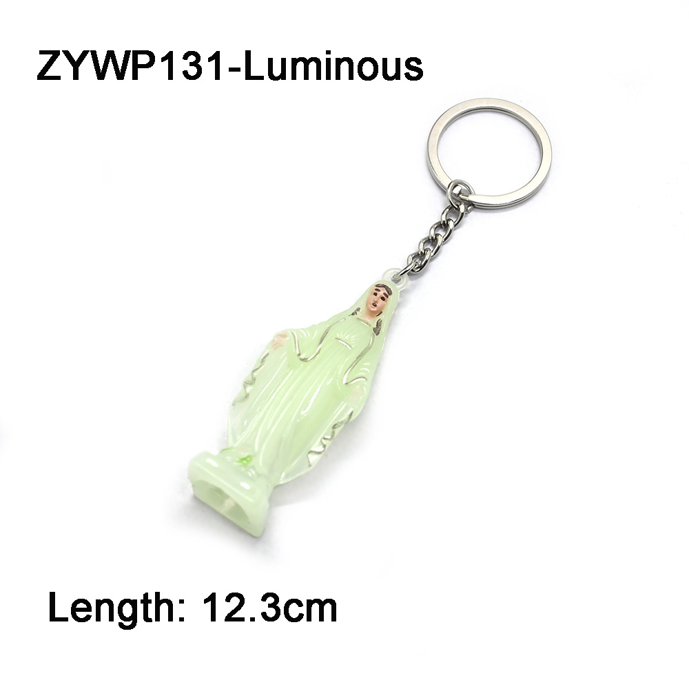 Crossbody keychain with blue night light featuring Virgin Mary