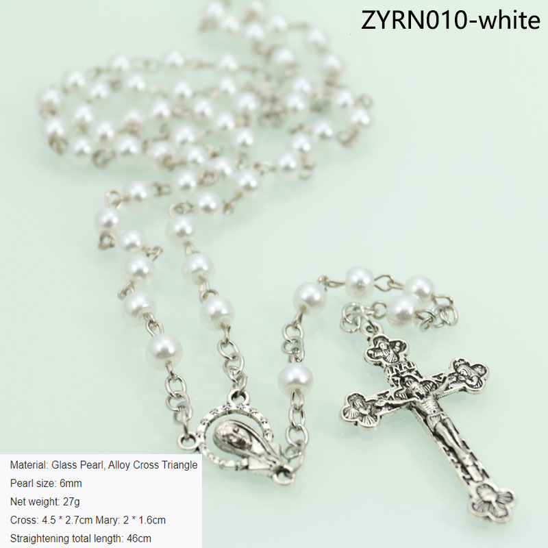 Pearl Beaded Necklace with Cross Decoration