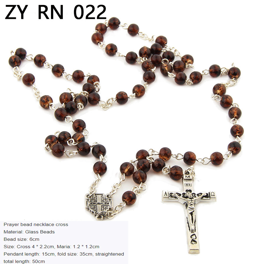 Vintage glass stone bead cross prayer beads necklace