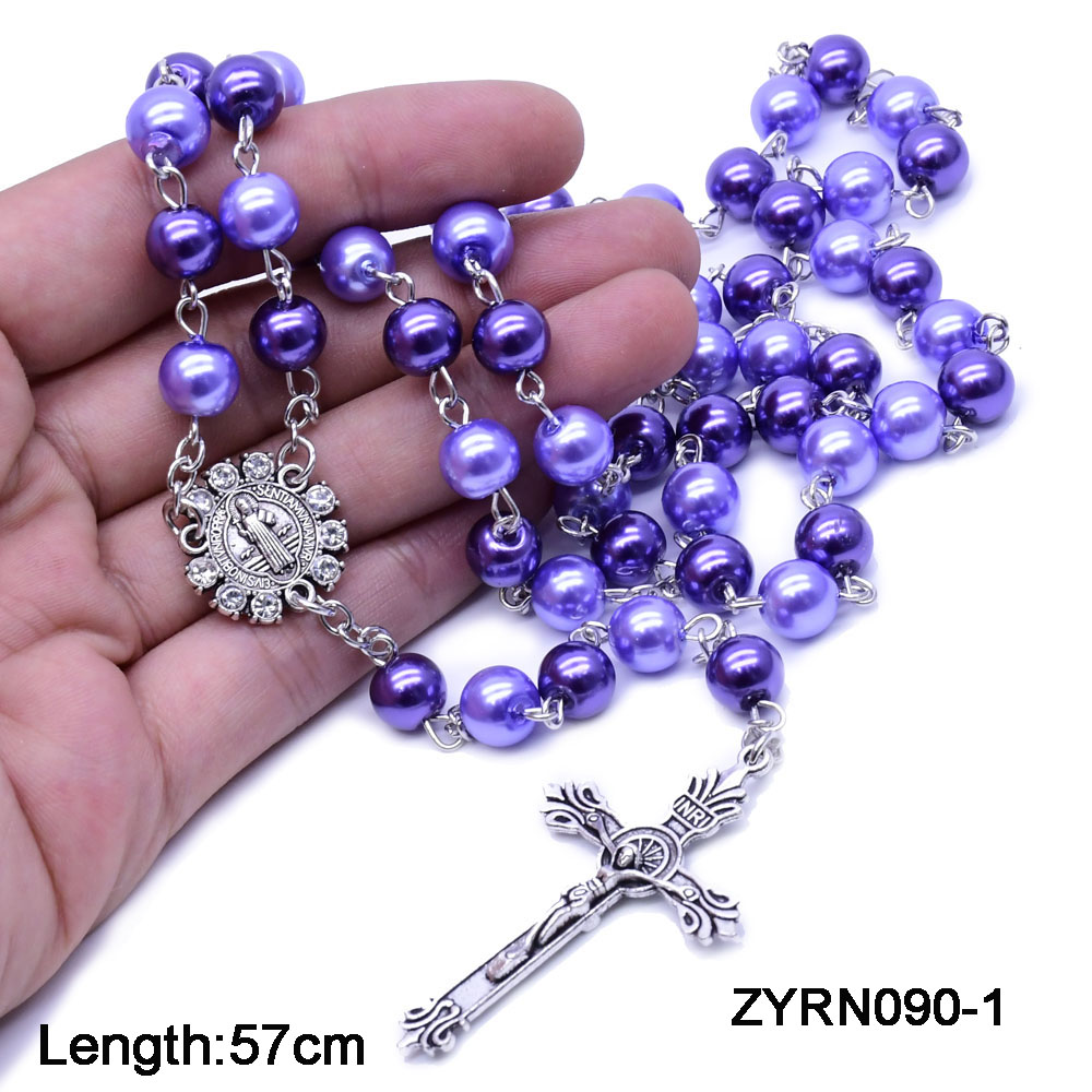 Cross-shaped necklace, rosary necklace, pearl necklace