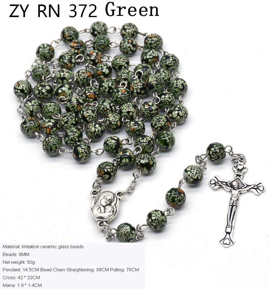 Rosary jewelry necklace imitating ceramic beads, crucifix necklace, prayer beads