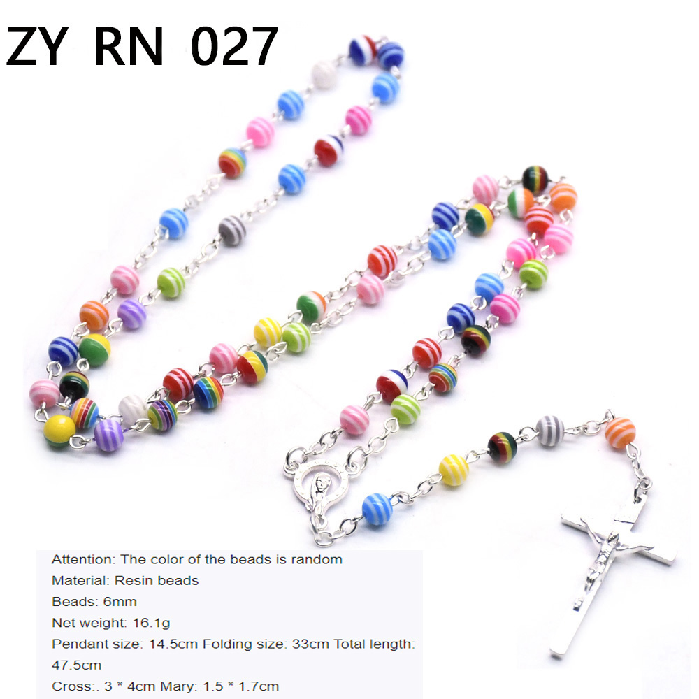 Prayer beads necklace cross-shaped resin mixed rainbow necklace