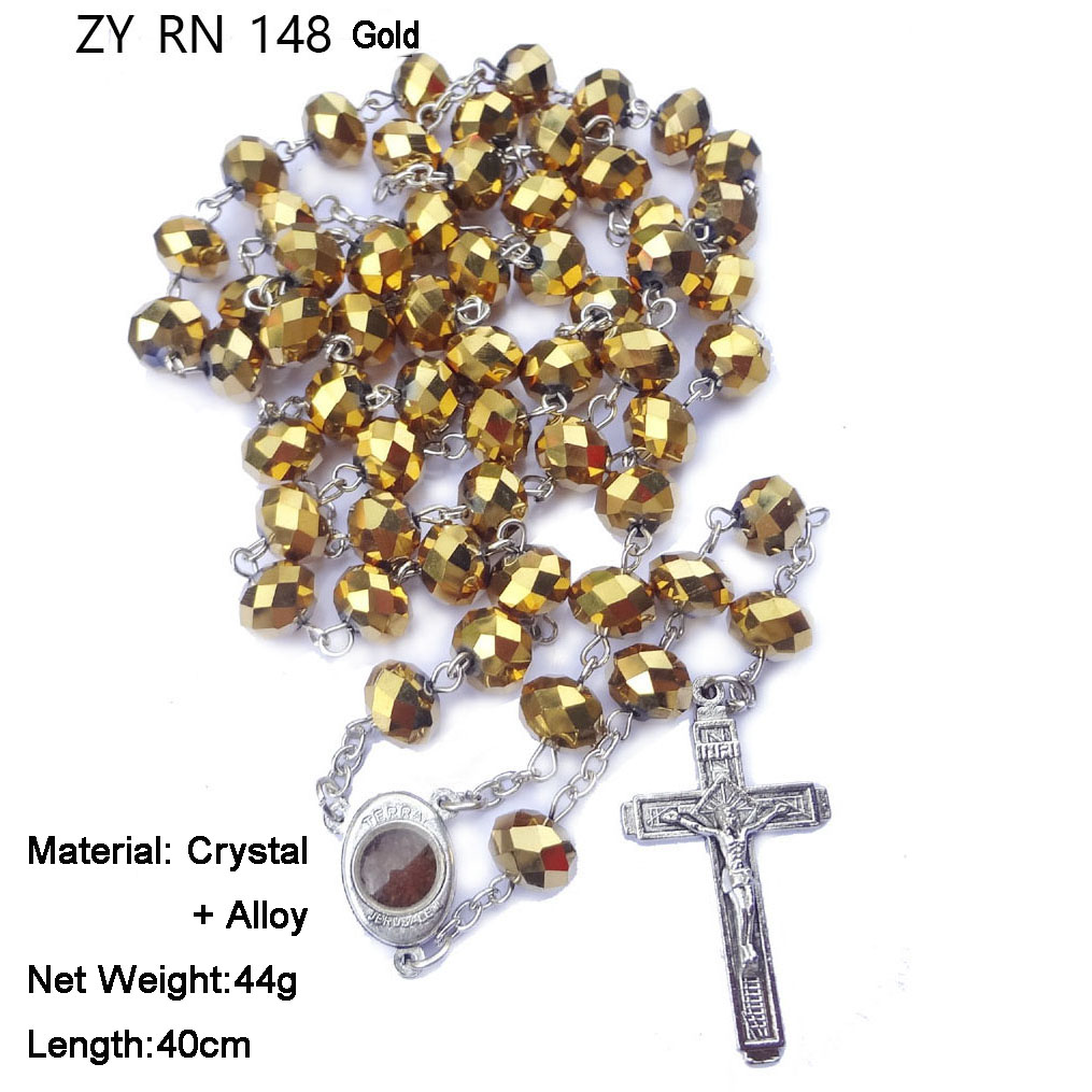 8*10mm Large Crystal Beaded Cross Religious Jewelry Necklace