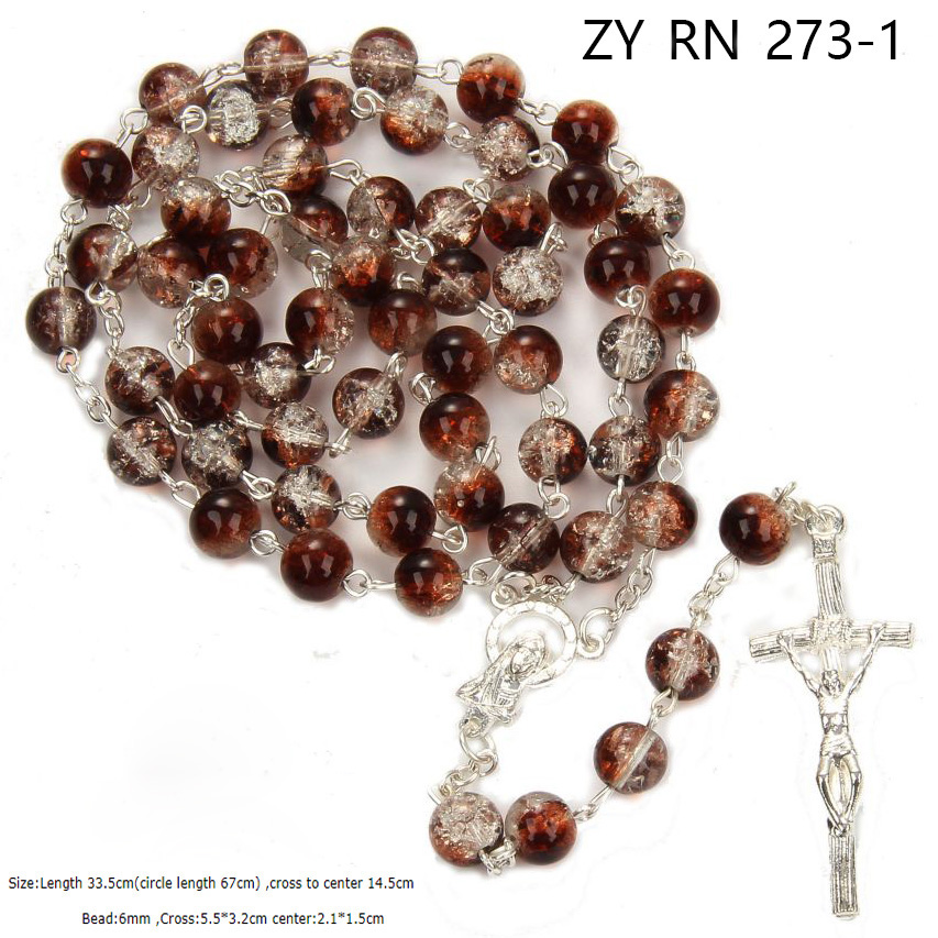 multi-color resin beads rosary necklace cross necklace