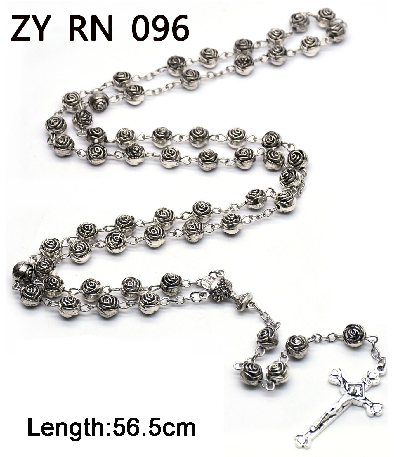 8mm Retro Rose Beaded Necklace Cross Necklace