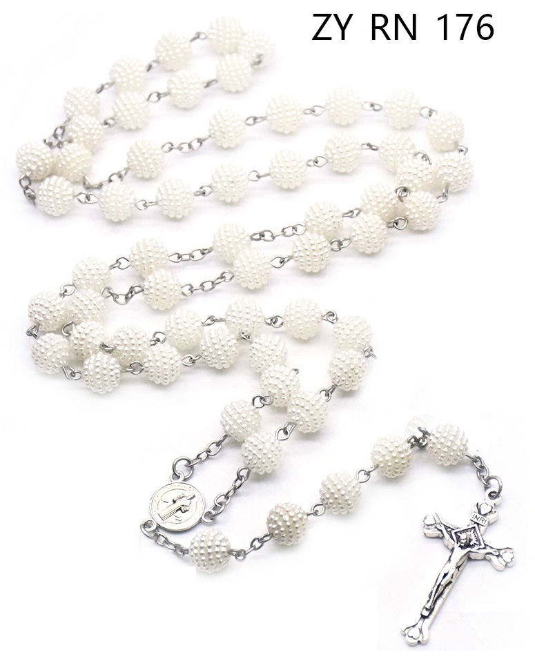 plastic beads pearl rosary cross necklace for wedding prayer beads