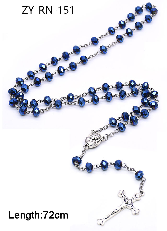 Crystal Cross Beaded Rosary Necklace Jewelry 