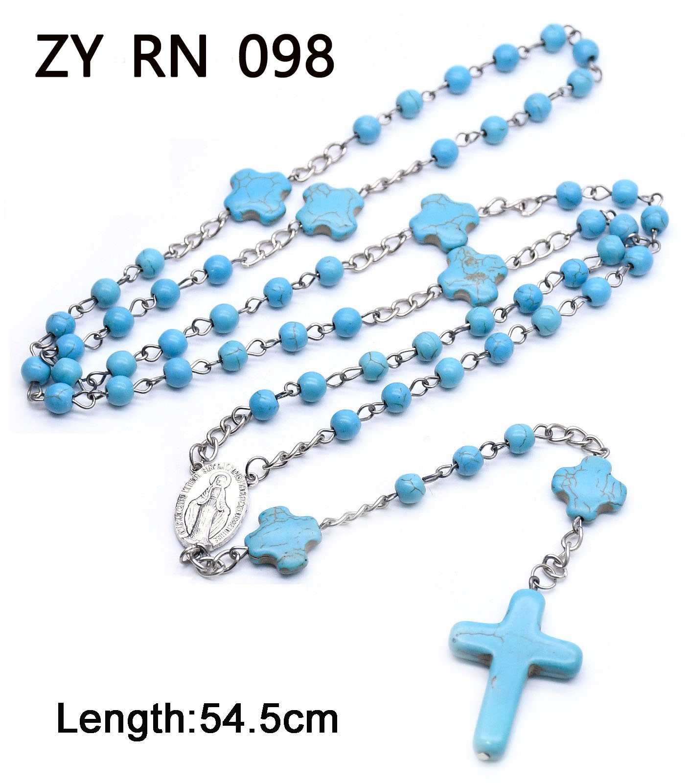 Blue turquoise prayer beads necklace
