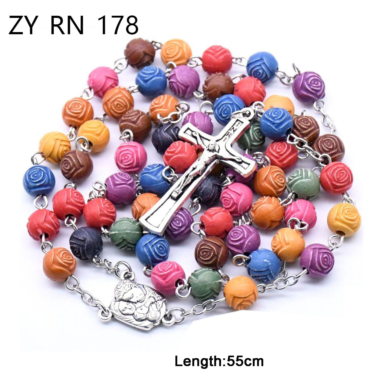 family rose colored beads rosary cross necklace 