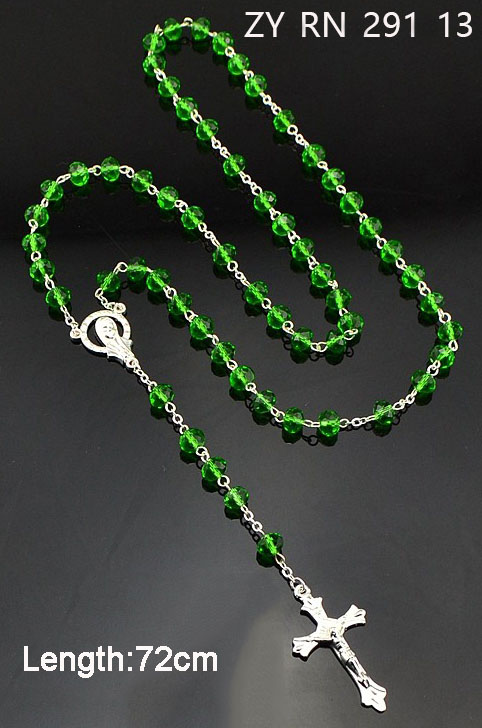 Crystal Cross Beaded Rosary Necklace