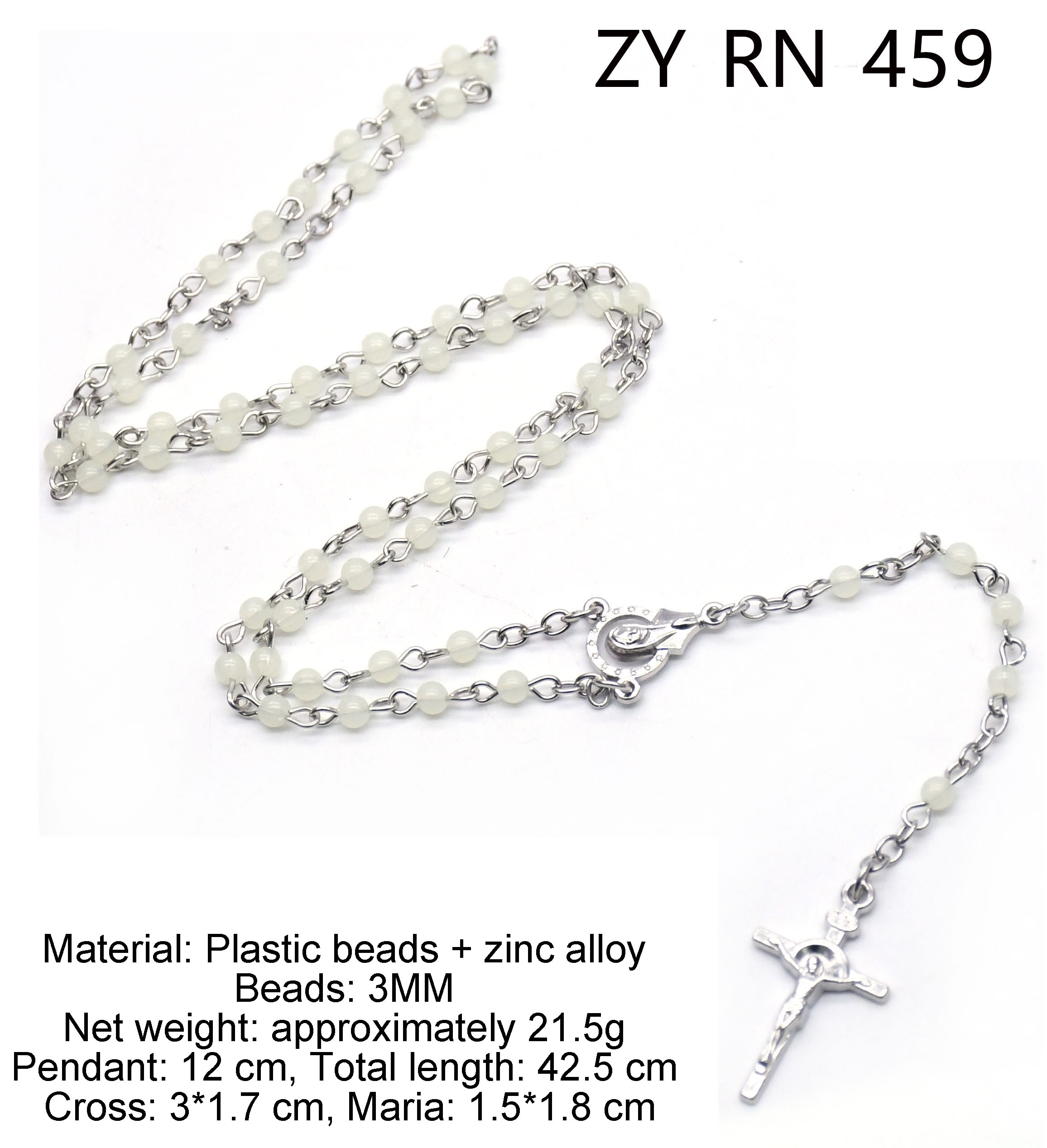 Night Light Bead Bottle Plastic Millet Beaded Cross Necklace 