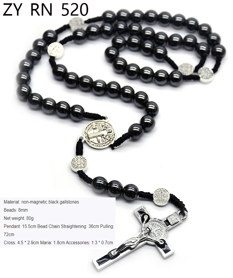 Non-magnetic black calcite prayer beads necklace